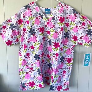 NWT Women’s Large Floral Print Scrub HQ Scrub Top